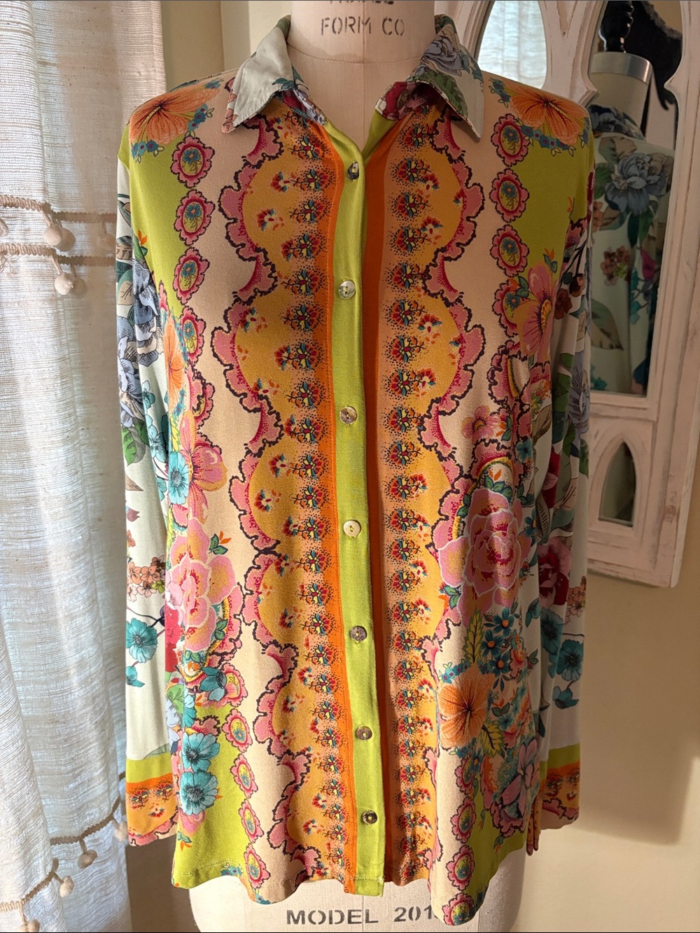 Vibrant Floral Button-Up Shirt - Neon Yellow & Pink